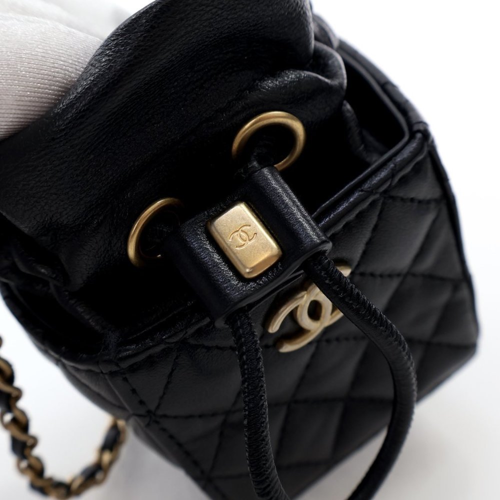 Chanel Mini Black Lambskin Drawstring Bucket Bag - image 5